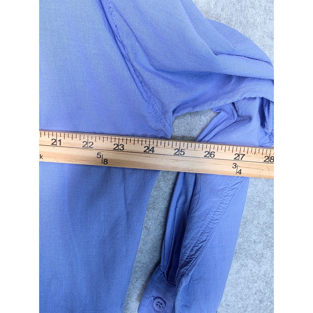 A Shirt Thing JOSEPHINE CABO TOP LAGOON Women S Cotton Poplin V-Neck Long Sleeve - Picture 5 of 6